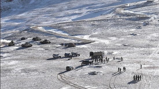 People Liberation Army (PLA) soldiers and tanks during military disengagement along the Line of Actual Control (LAC) at the India-China border in Ladakh. (AFP)