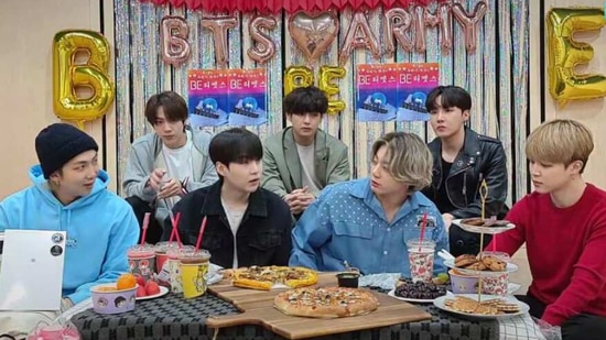 BTS members during their VLive session on Friday.