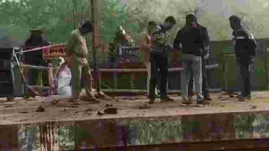 Officials said that the blast had formed a small crater measuring around 5 inches in diameter on the concrete platform suggesting that it was a powerful explosion. (ANI PHOTO). Officials said that the blast had formed a small crater measuring around 5 inches in diameter on the concrete platform suggesting that it was a powerful explosion. (ANI PHOTO).