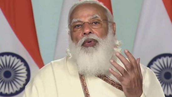Prime Minister Narendra Modi delivers his speech during the convocation ceremony of Visva Bharati University, via video conferencing, in New Delhi on Friday.(PTI) Prime Minister Narendra Modi delivers his speech during the convocation ceremony of Visva Bharati University, via video conferencing, in New Delhi on Friday.(PTI)