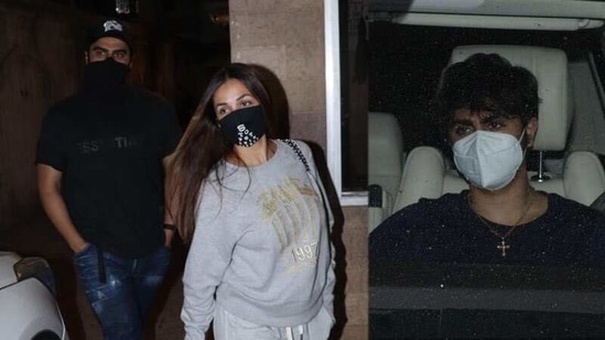 Arjun Kapoor, Malaika Arora and Arhaan Khan at her parents' residence. (Varinder Chawla)