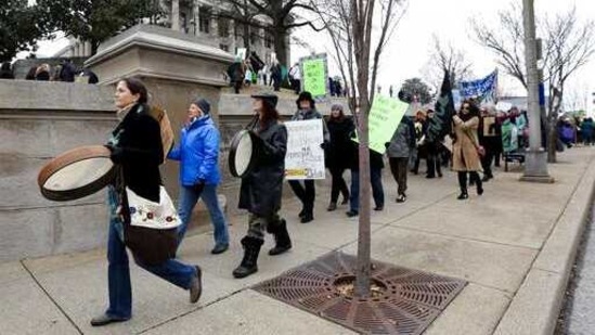 Pro-abortion rights protesters march to the Capitol on the opening day of the second session of the 109th General Assembly. (AP/ File Photo) Pro-abortion rights protesters march to the Capitol on the opening day of the second session of the 109th General Assembly. (AP/ File Photo)