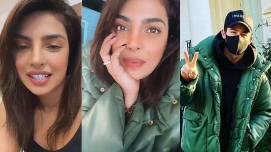 Priyanka Chopra wore Nick Jonas' green jacket as she stepped out of her vanity van during her Instagram live.