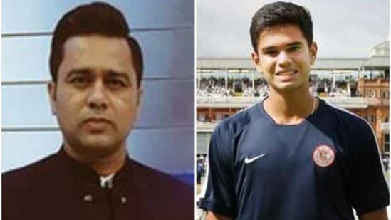Aakash Chopra and Arjun Tendulkar.(Twitter)