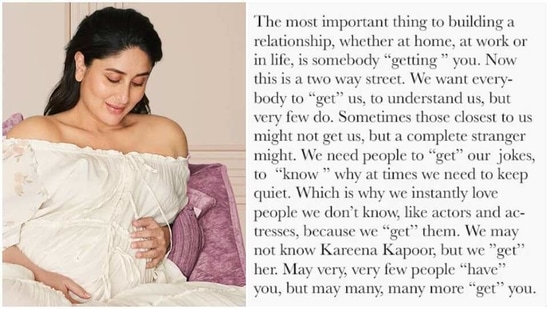 Kareena Kapoor seems touched by a message shared by an Instagram account.