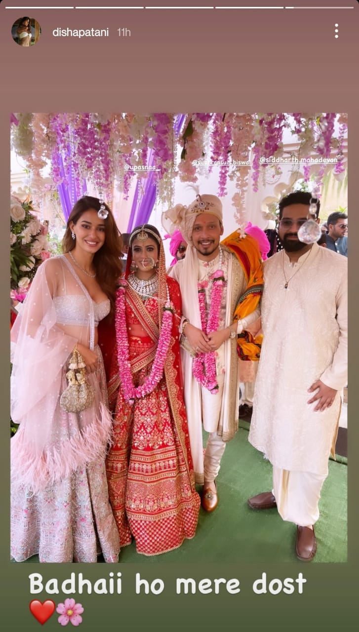 Disha Patani with the newlyweds. Disha Patani with the newlyweds.