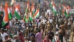 Congress ministers riding camel along with State Congress party leaders and workers during a padyatra (Foot march) from their party office against the threefarm laws, in Jaipur on Saturday, 20 February 2021. (Himanshu Vyas/ Hindustan Times) Congress ministers riding camel along with State Congress party leaders and workers during a padyatra (Foot march) from their party office against the threefarm laws, in Jaipur on Saturday, 20 February 2021. (Himanshu Vyas/ Hindustan Times)