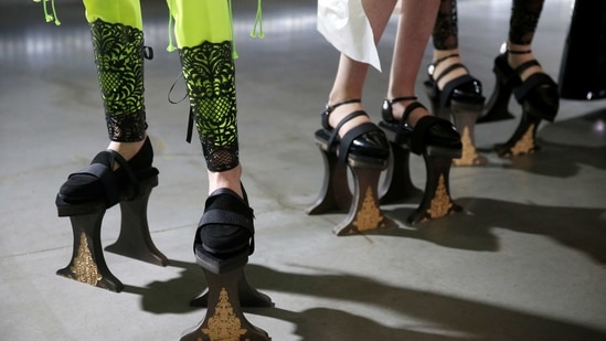 Models wait backstage at Ukrainian Fashion Week in Kyiv, Ukraine February 7, 2021.  (REUTERS)