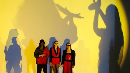 Models present creations by designer Yuliia Postushna during Ukrainian Fashion Week in Kyiv, Ukraine February 7, 2021. (REUTERS)