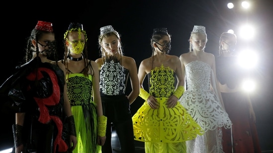 Models wait backstage at Ukrainian Fashion Week in Kyiv, Ukraine February 7, 2021.  (REUTERS)