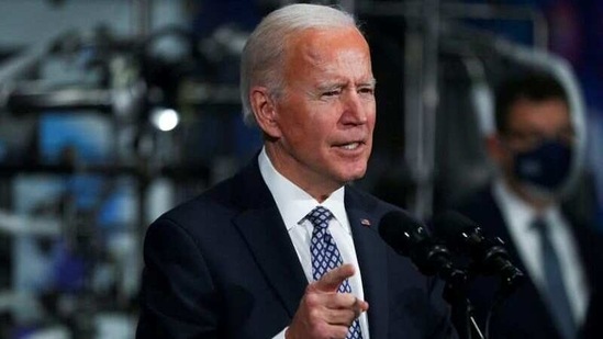 US President Joe Biden speaks after a tour of a Pfizer manufacturing plant producing the coronavirus disease (Covid-19) vaccine in Kalamazoo, Michigan, US, February 19, 2021.(REUTERS)