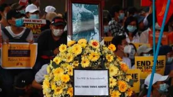Image result for Myanmar anti-coup protesters honour woman shot dead by police