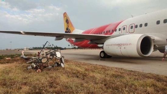 Air India flight from Doha had a minor mishap while landing at Gannavaram airport at Vijayawada.(ANI) Air India flight from Doha had a minor mishap while landing at Gannavaram airport at Vijayawada.(ANI)