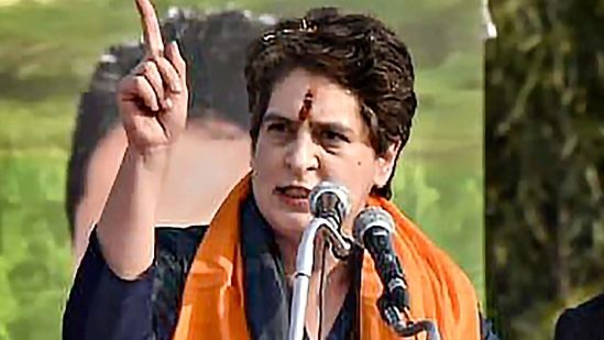 **EDS: HANDOUT PHOTO MADE AVAILABLE FROM AICC ON WEDNESDAY, FEB. 10, 2021** Saharanpur: Congress General Secretary Priyanka Gandhi Vadra addresses 'Kisan Mahapanchayat' at Chilkana in Saharanpur district, Wednesday, Feb. 10, 2021. (PTI Photo) (PTI02_10_2021_000203B)(PTI)