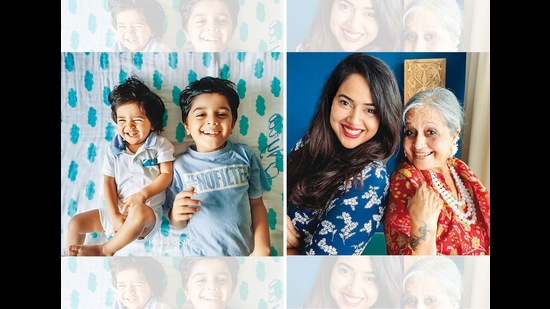 (Left) Her son, Hans and daughter, Nyra; (Right) With her mother-in-law, Manjri Varde aka #SassySaasu (Left) Her son, Hans and daughter, Nyra; (Right) With her mother-in-law, Manjri Varde aka #SassySaasu