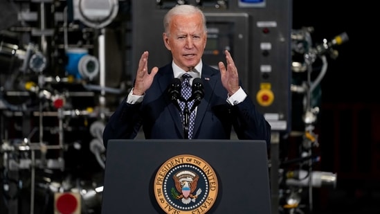 President Joe Biden speaks after a tour of a Pfizer manufacturing site, Friday, Feb. 19, 2021, in Portage, Mich. (AP Photo/Evan Vucci) (AP) President Joe Biden speaks after a tour of a Pfizer manufacturing site, Friday, Feb. 19, 2021, in Portage, Mich. (AP Photo/Evan Vucci) (AP)