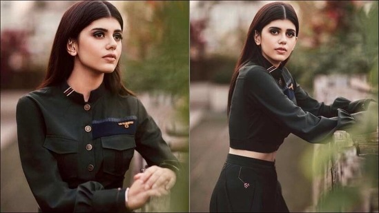 Sanjana Sanghi redefines safari-chic in military green crop jacket and trousers(Instagram/sanjanasanghi96)