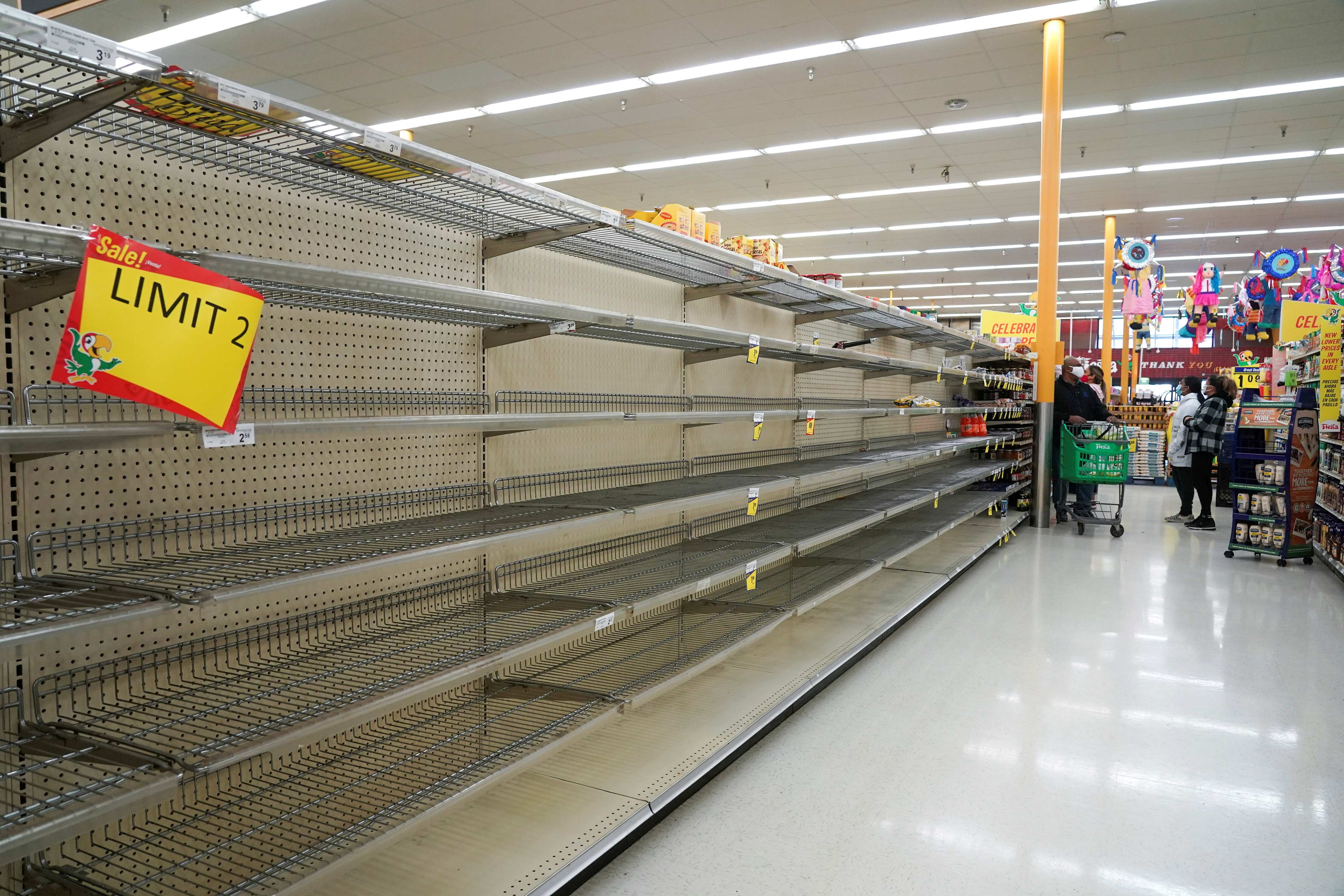 Empty shelves are seen at snack section in Fiesta supermarket after winter weather caused food and clean water shortage in Houston. (REUTERS)