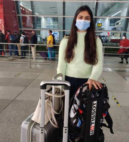 Manu Bhaker at IGI Airport. (Twitter)