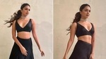 Kiara Advani in black lehenga(Instagram/ lakshmilehr) Kiara Advani in black lehenga(Instagram/ lakshmilehr)