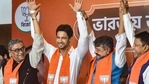 Tollywood actor Yash Dasgupta joins hands with BJP Rajya Sabha MP Swapan Dasgupta, State leader Kailash Vijayvargiya and Mukul Roy after joining BJP in Kolkata on Wednesday. (PTI Photo ) Tollywood actor Yash Dasgupta joins hands with BJP Rajya Sabha MP Swapan Dasgupta, State leader Kailash Vijayvargiya and Mukul Roy after joining BJP in Kolkata on Wednesday. (PTI Photo )
