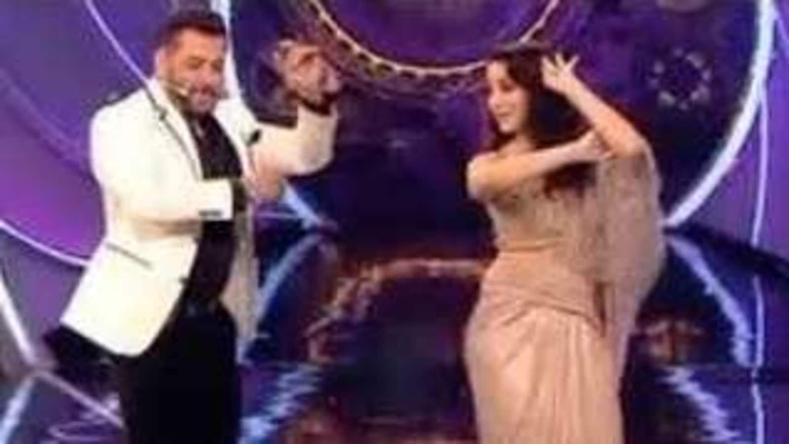 Bigg Boss 14 finale: Salman Khan falls off stage while dancing with Nora Fatehi to Garmi song. Watch