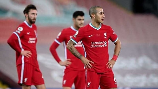 Liverpool's Thiago Alcantara reacts. (Pool via REUTERS)