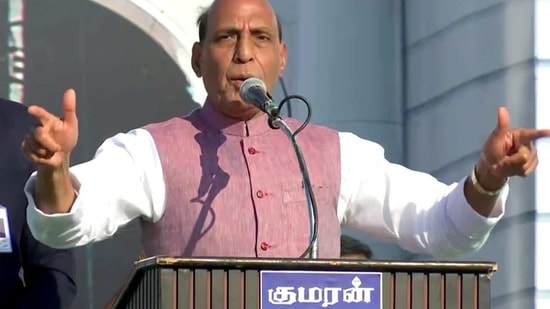 Defence Minister Rajnath Singh addresses during BJYM Convention, in Salem on Sunday. (ANI Photo) Defence Minister Rajnath Singh addresses during BJYM Convention, in Salem on Sunday. (ANI Photo)