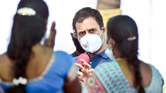 Congress President Rahul Gandhi interacts with fishermen community in Puducherry, Wednesday, Feb. 17, 2021. (PTI) Congress President Rahul Gandhi interacts with fishermen community in Puducherry, Wednesday, Feb. 17, 2021. (PTI)
