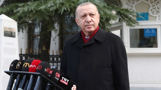 Turkey's President Recep Tayyip Erdogan speaks to the media after Friday prayers, in Istanbul.(AP)