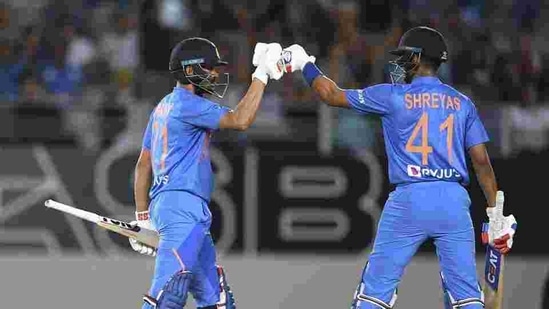 India's Manish Pandey and Shreyas Iyer, right, celebrate(AP) India's Manish Pandey and Shreyas Iyer, right, celebrate(AP)