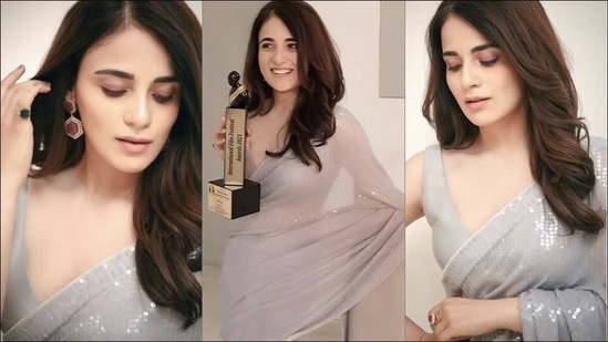 Radhika Madan amps up oomph factor in Manish Malhotra’s silver sequin saree(Instagram/radhikamadan)