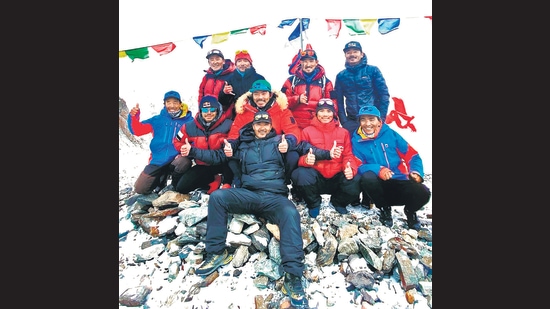 The ten mountaineers — Mingma Gyalje Sherpa, Mingma Tenzi Sherpa, Gelje Sherpa, Nirmal Purja, Kili Pemba Sherpa, Dawa Tenjing Sherpa, Sona Sherpa, Mingma David Sherpa, Pem Chhiri Sherpa, Dawa Temba Sherpa — pose for a photograph at base camp, after their history-making climb. (AFP) The ten mountaineers — Mingma Gyalje Sherpa, Mingma Tenzi Sherpa, Gelje Sherpa, Nirmal Purja, Kili Pemba Sherpa, Dawa Tenjing Sherpa, Sona Sherpa, Mingma David Sherpa, Pem Chhiri Sherpa, Dawa Temba Sherpa — pose for a photograph at base camp, after their history-making climb. (AFP)