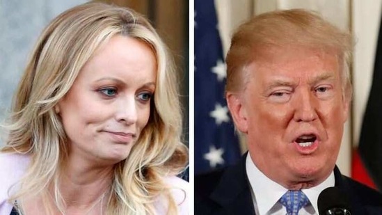 FILE PHOTO: A combination photo shows Adult film actress Stephanie Clifford, also known as Stormy Daniels speaking in New York City, and U.S. President Donald Trump speaking in Washington, Michigan, U.S. on April 16, 2018 and April 28, 2018 respectively.  . REUTERS/Brendan Mcdermid (L) REUTERS/Joshua Roberts (R)/File Photo (REUTERS)