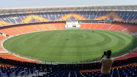 A general view of the Sardar Patel Stadium, the world's biggest cricket stadium, is pictured ahead of the third Test match between India and England, in Motera on the outskirts of Ahmedabad. (AFP) A general view of the Sardar Patel Stadium, the world's biggest cricket stadium, is pictured ahead of the third Test match between India and England, in Motera on the outskirts of Ahmedabad. (AFP)