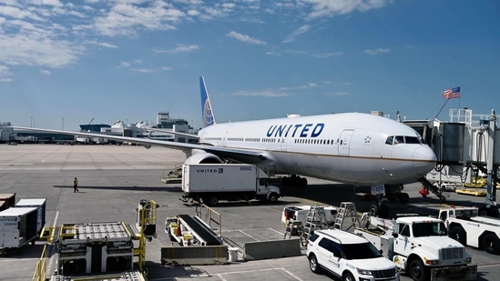 In this file photo a Boeing 777/200 of United Airlines is seen at the gate at Denver International Airport (DIA) on July 30, 2020, in Denver, Colorado.(AFP)