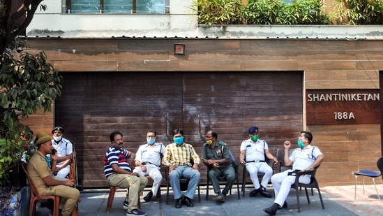 Security personnel sit outside TMC MP Abhishekh Banerjee's residence, in Kolkata on Monday. (PTI Photo) Security personnel sit outside TMC MP Abhishekh Banerjee's residence, in Kolkata on Monday. (PTI Photo)