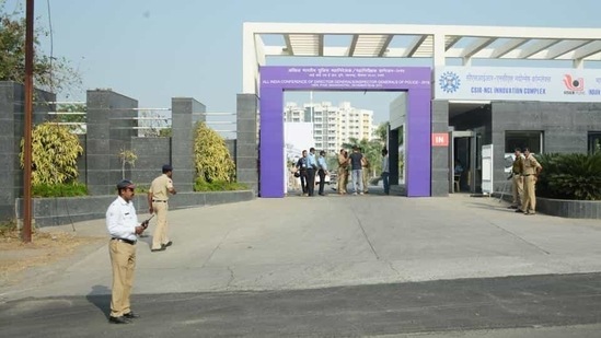 Police officials at IISER . (Milind Saurkar/HT Photo)