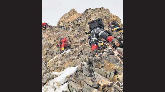 One of the things that makes K2 so deadly, and so difficult, in winter — aside from the constant bad weather and strong jetstream winds — is that it involves a lot of mixed climbing of ice and rock. (AFP) One of the things that makes K2 so deadly, and so difficult, in winter — aside from the constant bad weather and strong jetstream winds — is that it involves a lot of mixed climbing of ice and rock. (AFP)