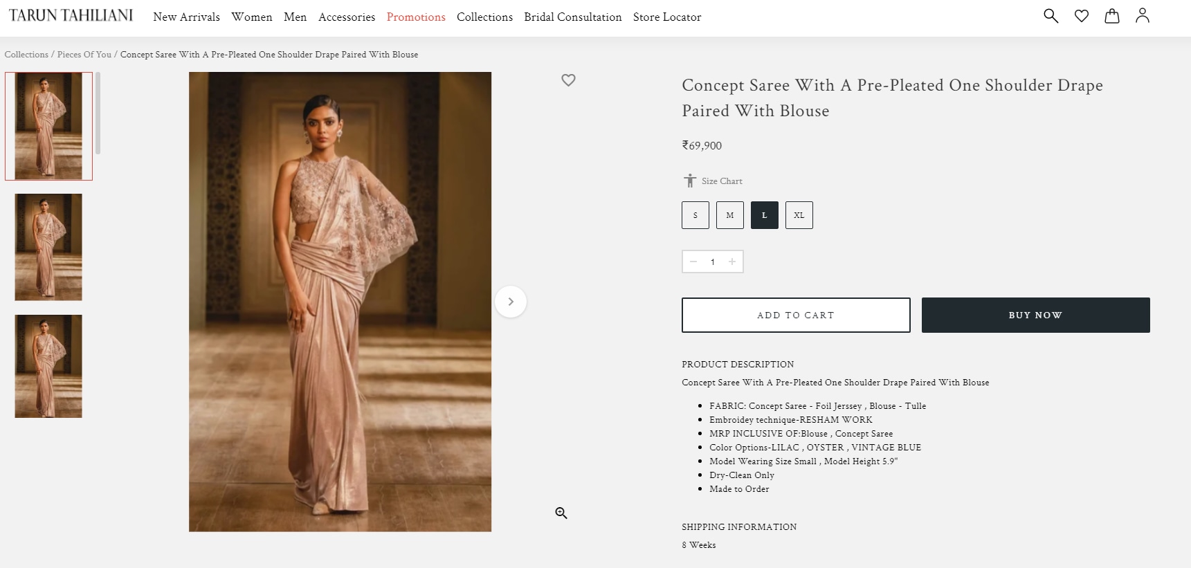The saree is worth  ₹69,900 (taruntahiliani.com)