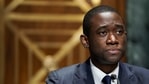 Economist Adewale "Wally" Adeyemo listens to questions during his Senate Finance Committee nomination hearing.(REUTERS)