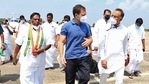 SDA would hold the demonstration to condemn the designs and machinations of the BJP-led NDA. In picture - Former Puducherry CM V Narayanasami with Congress leader Rahul Gandhi, Dinesh Gundu Rao.(ANI) SDA would hold the demonstration to condemn the designs and machinations of the BJP-led NDA. In picture - Former Puducherry CM V Narayanasami with Congress leader Rahul Gandhi, Dinesh Gundu Rao.(ANI)