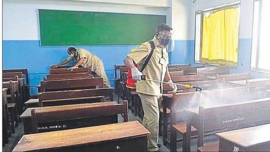 While schools in other parts of the state reopened for Classes 9 to 12, those in the city are still not allowed to reopen pending approval from the Brihanmumbai Municipal Corporation (BMC). ANSHUMAN POYREKAR/HT PHOTO While schools in other parts of the state reopened for Classes 9 to 12, those in the city are still not allowed to reopen pending approval from the Brihanmumbai Municipal Corporation (BMC). ANSHUMAN POYREKAR/HT PHOTO