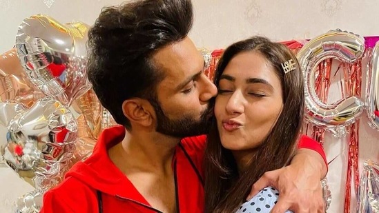 Rahul Vaidya with his fiancee Disha Parmar. Rahul Vaidya with his fiancee Disha Parmar.