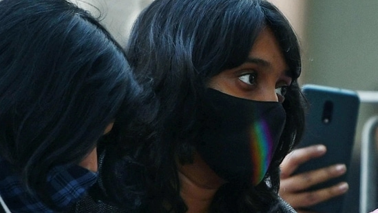 Activist Disha Ravi at a Delhi court on Friday(ANI Photo)