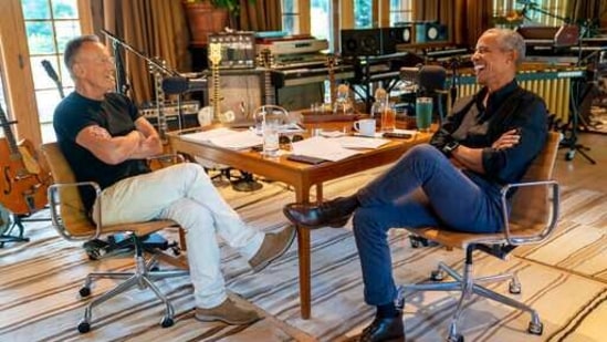 In the show, Obama and Springsteen discuss topics spanning race, fatherhood, marriage, and the state of America. The starting couple of episodes of the podcast will be available exclusively on Spotify worldwide, starting February 22.(AP) In the show, Obama and Springsteen discuss topics spanning race, fatherhood, marriage, and the state of America. The starting couple of episodes of the podcast will be available exclusively on Spotify worldwide, starting February 22.(AP)