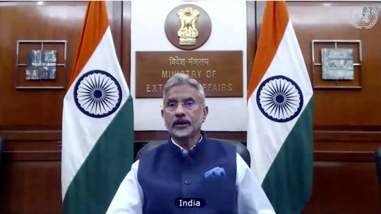 Jaishankar was addressing the high-level segment of 46th session of Human Rights Council.(AP)
