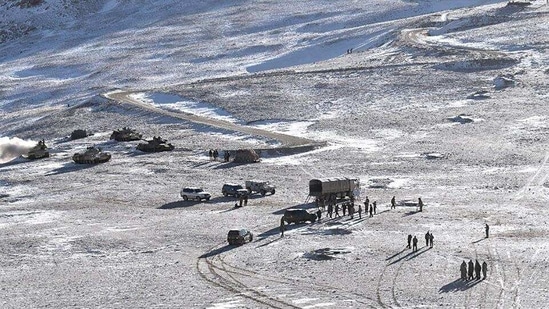 People Liberation Army (PLA) soldiers and tanks during military disengagement along the Line of Actual Control (LAC) at the India-China border in Ladakh. (AFP)(HT_PRINT) People Liberation Army (PLA) soldiers and tanks during military disengagement along the Line of Actual Control (LAC) at the India-China border in Ladakh. (AFP)(HT_PRINT)