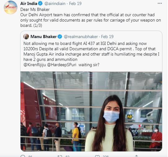 One of the tweets by the airline, which refuted Bhaker’s allegations. (Picture: Credit) One of the tweets by the airline, which refuted Bhaker’s allegations. (Picture: Credit)