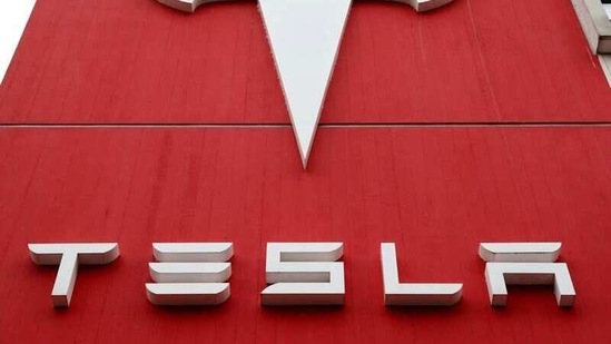 The logo of car manufacturer Tesla is seen at a branch office in Bern, Switzerland.(Reuters)